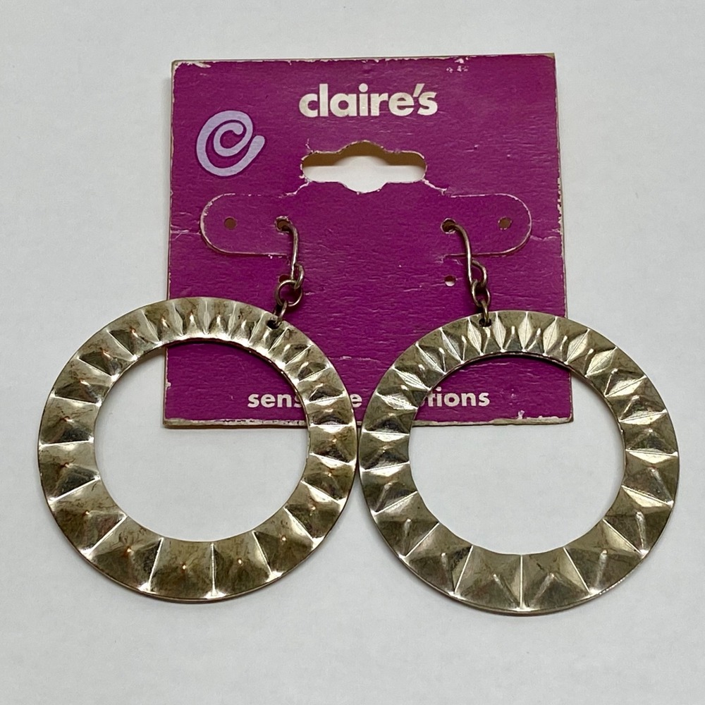 Claire's Earrings Silvertone Hoop Sensitive Solutions Textured Statement Fashion